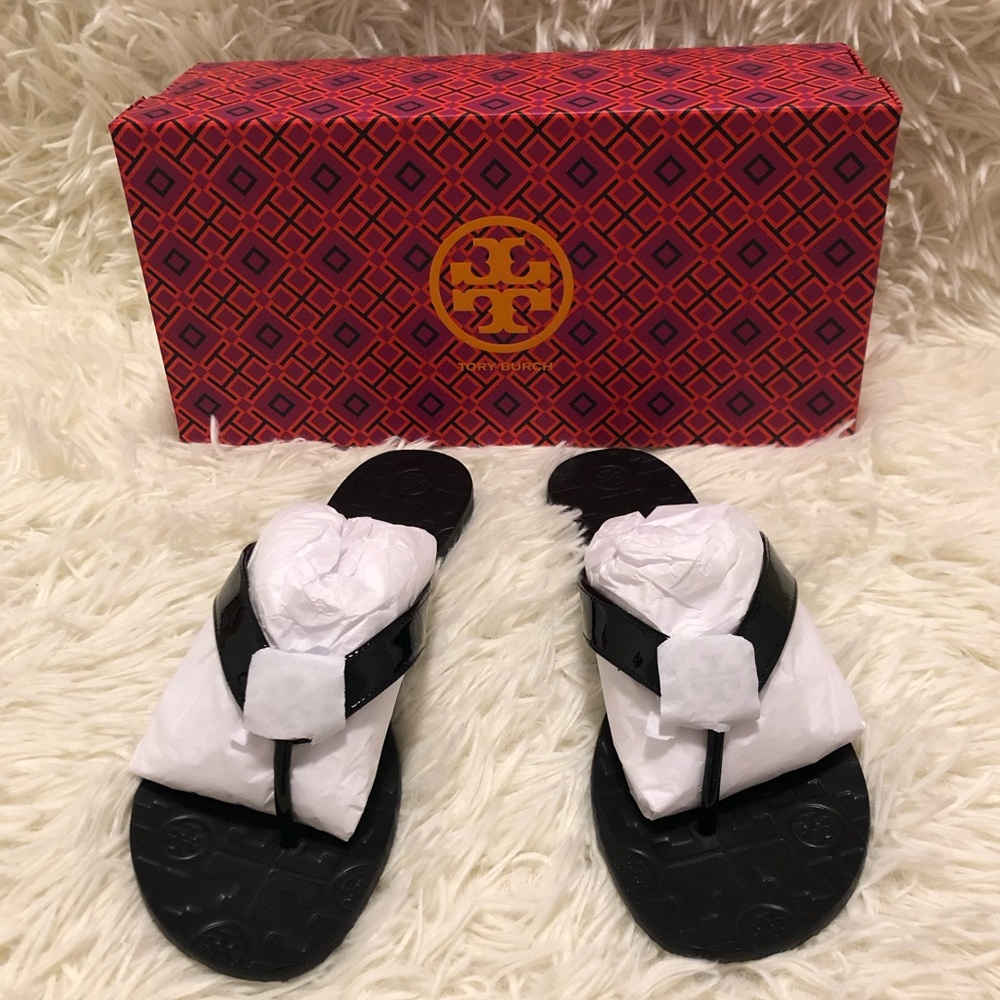 Tory Burch Thora Patent Calf Flip Flops Sandals